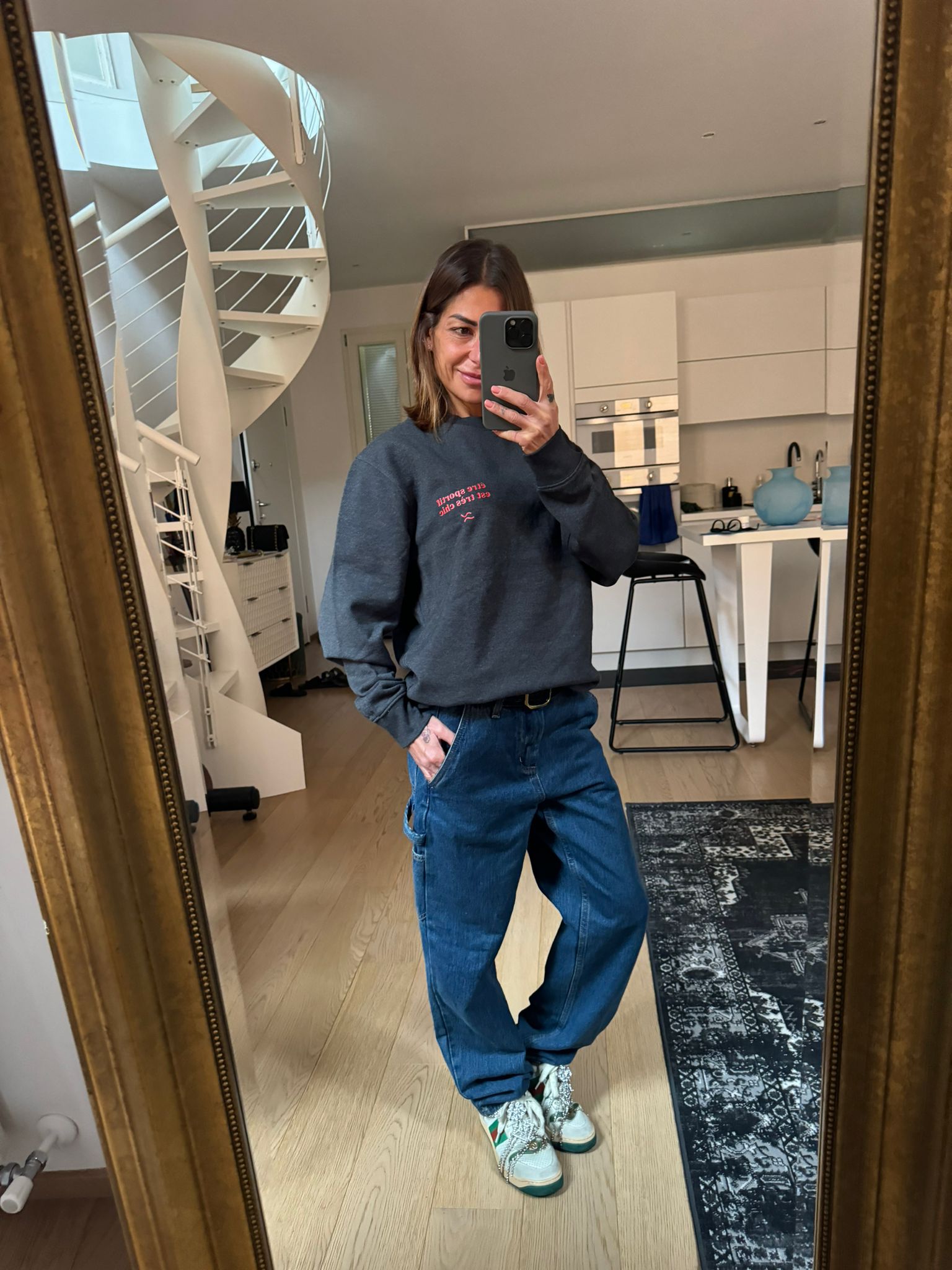 Felpa linea "ÊTRE SPORTIF EST TRÈS CHIC" col. Grigio