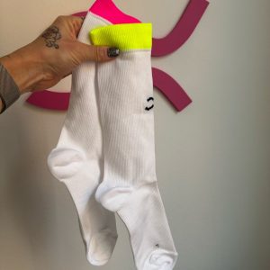 Calze corte dettaglio Fucsia/Giallo fluo col. Bianco